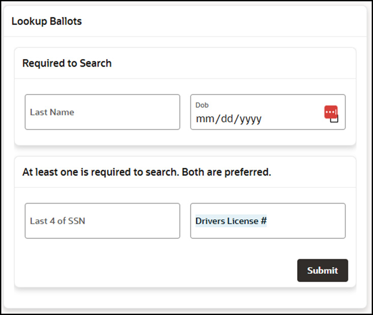 Lookup Ballots screen